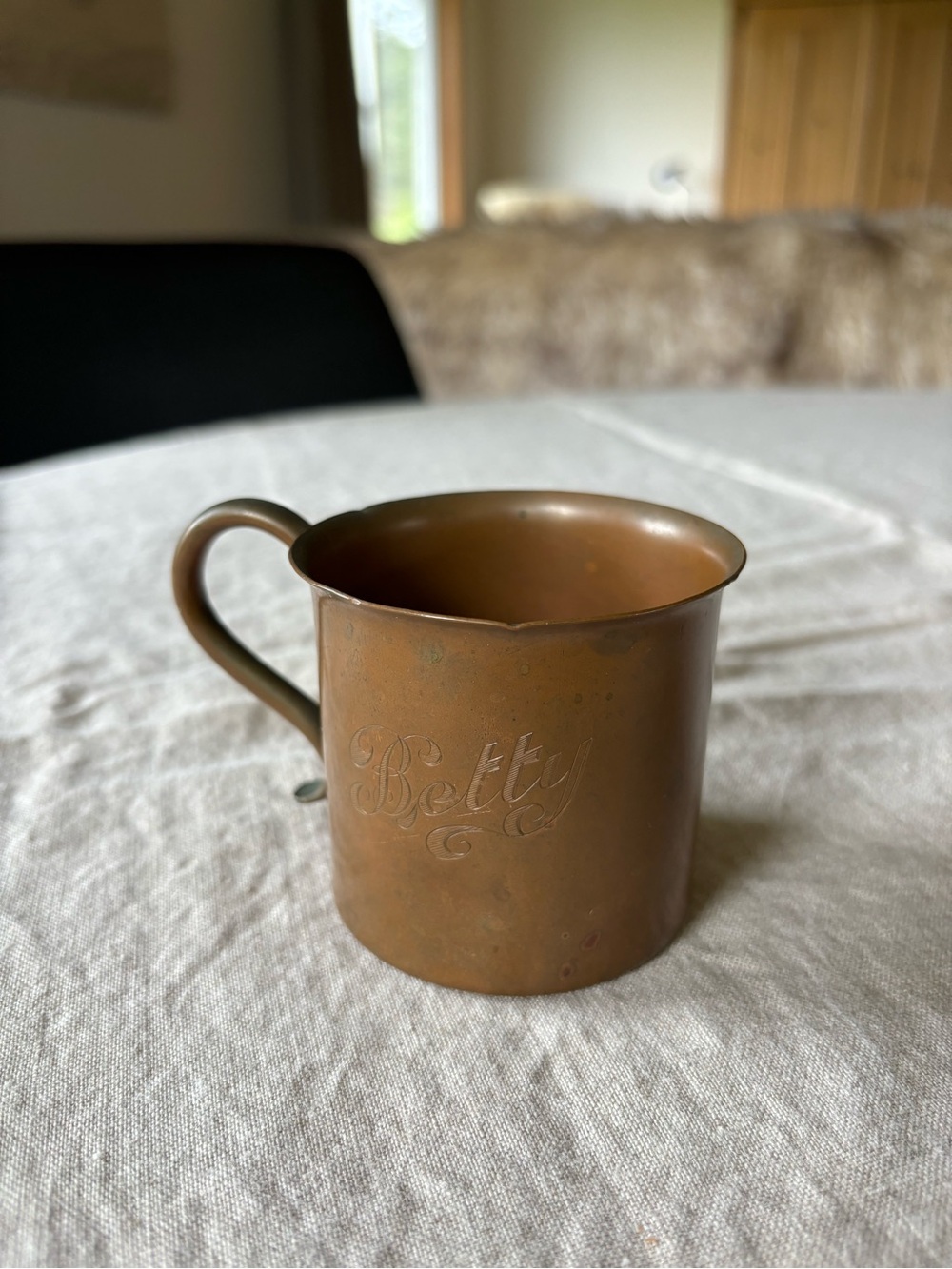Antique Engraved Copper Mug